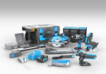 Load image into Gallery viewer, POWER8 Create Plus - 20V Cordless Power Tool Combo Kit: Drill/Driver, Circular Saw, Jigsaw, Work Light &amp; Armored Case with Benchtop Functions (battery and charger dock included)
